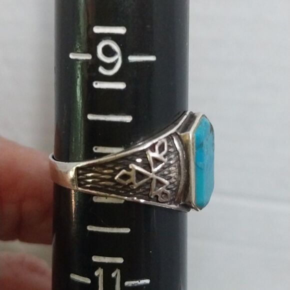 STERLING SILVER Hexagonal Turquoise Stone Ring....SIZE 10 - Picture 3 of 4
